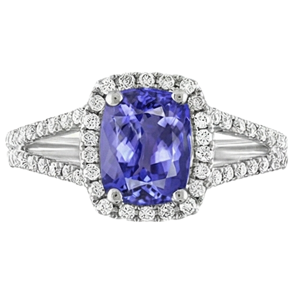Tansanit und Aus der Erde Abgebauter Natürlicher Diamant 4,85 Karat Jubiläumsring