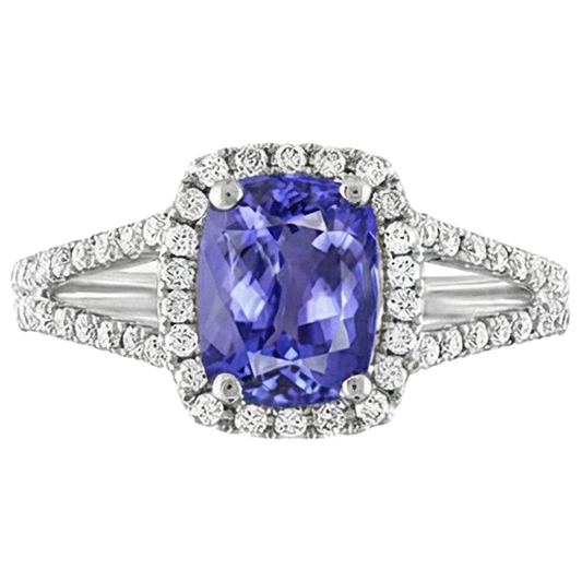 Tansanit und Aus der Erde Abgebauter Natürlicher Diamant 4,85 Karat Jubiläumsring