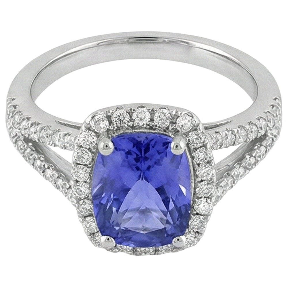Tansanit und Aus der Erde Abgebauter Natürlicher Diamant 4,85 Karat Jubiläumsring