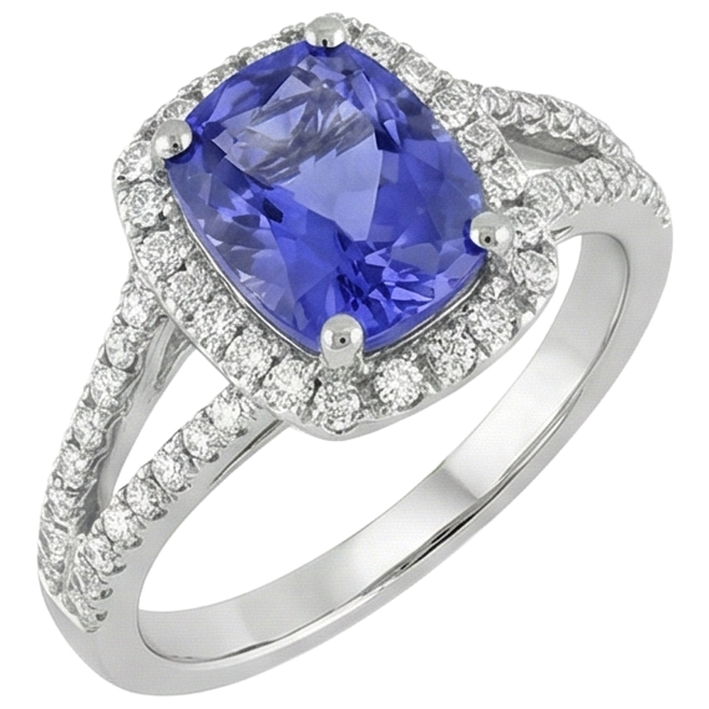 Tansanit und Aus der Erde Abgebauter Natürlicher Diamant 4,85 Karat Jubiläumsring