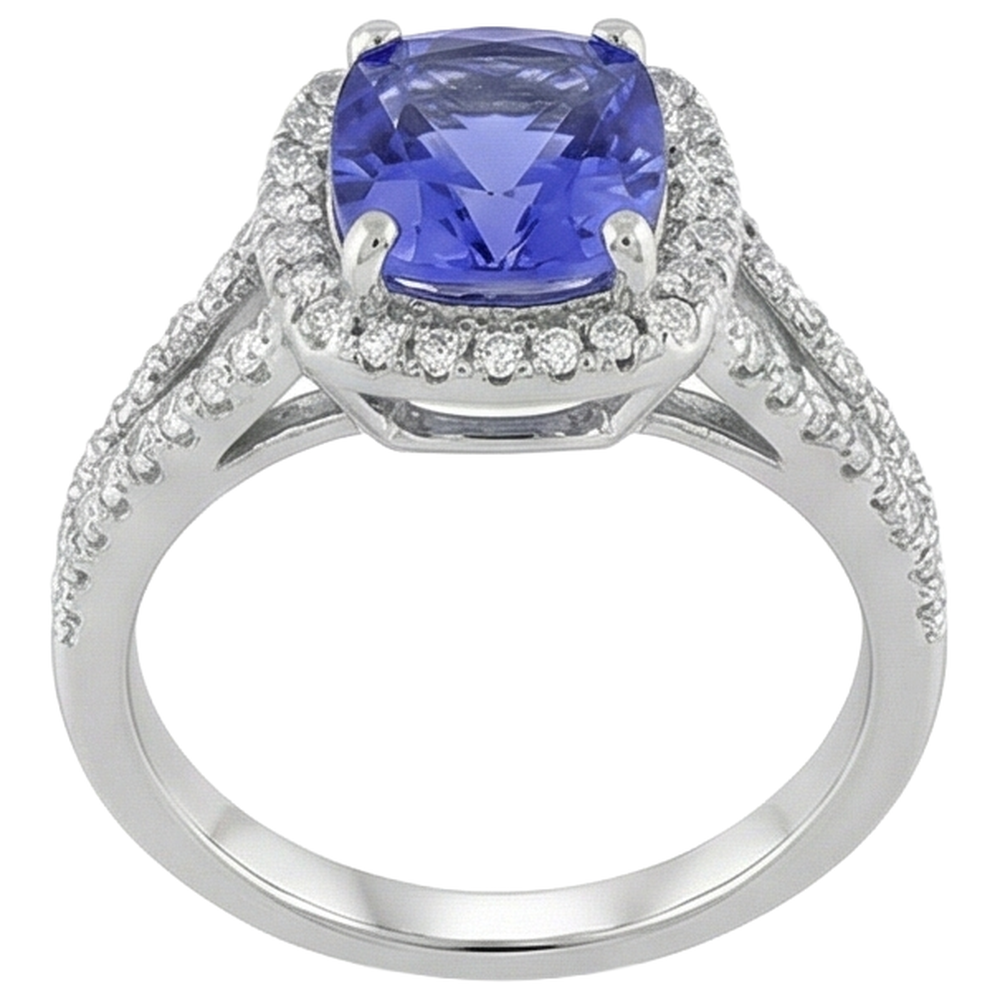 Tansanit und Aus der Erde Abgebauter Natürlicher Diamant 4,85 Karat Jubiläumsring