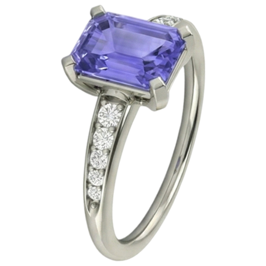 Tansanit und Aus der Erde Abgebauter Natürlicher Diamanten 3.85 Karat Ring Weißgold 14K Krappenset