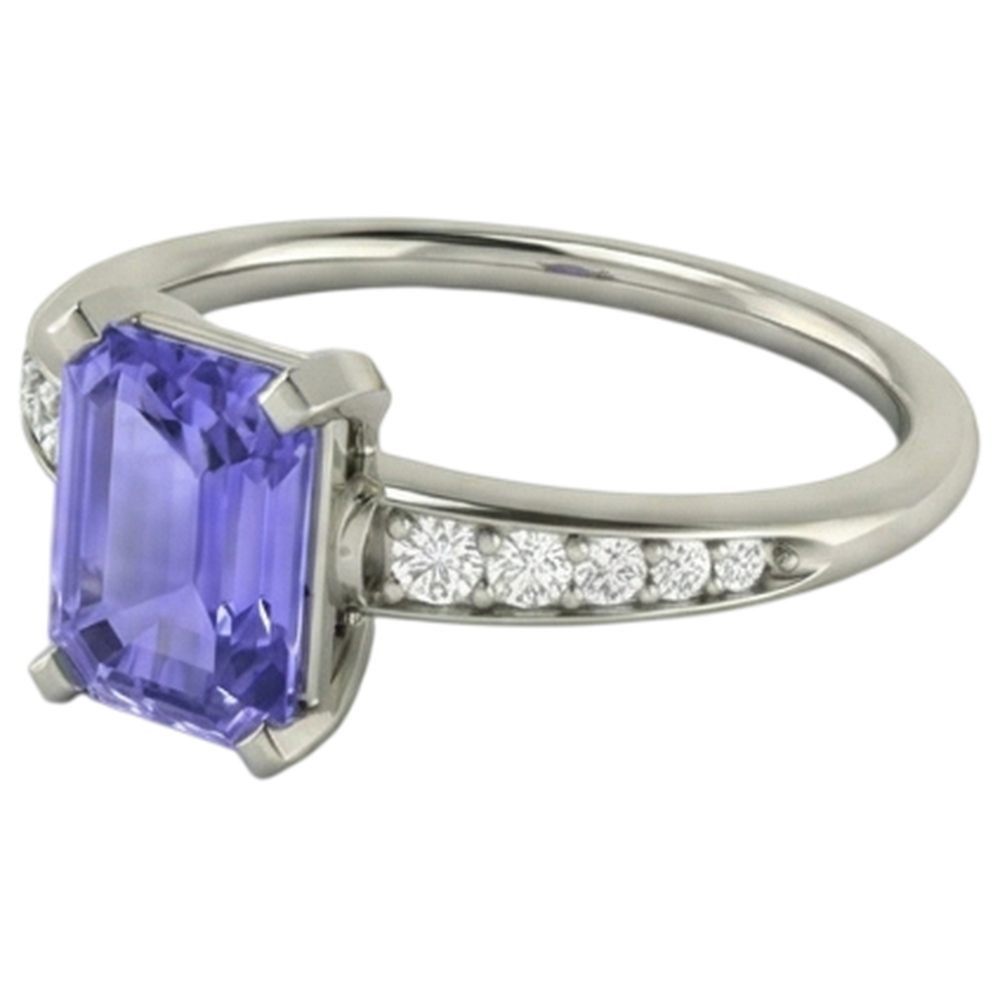 Tansanit und Aus der Erde Abgebauter Natürlicher Diamanten 3.85 Karat Ring Weißgold 14K Krappenset