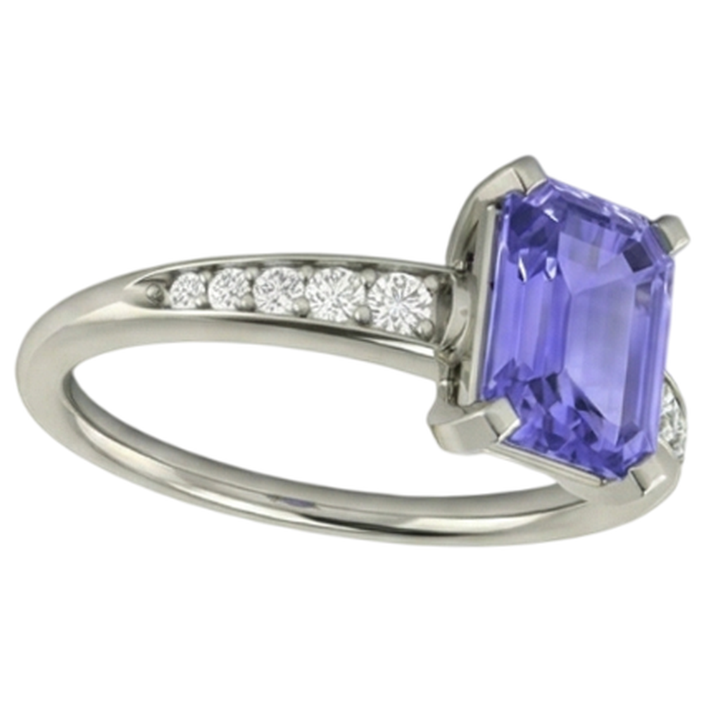 Tansanit und Aus der Erde Abgebauter Natürlicher Diamanten 3.85 Karat Ring Weißgold 14K Krappenset