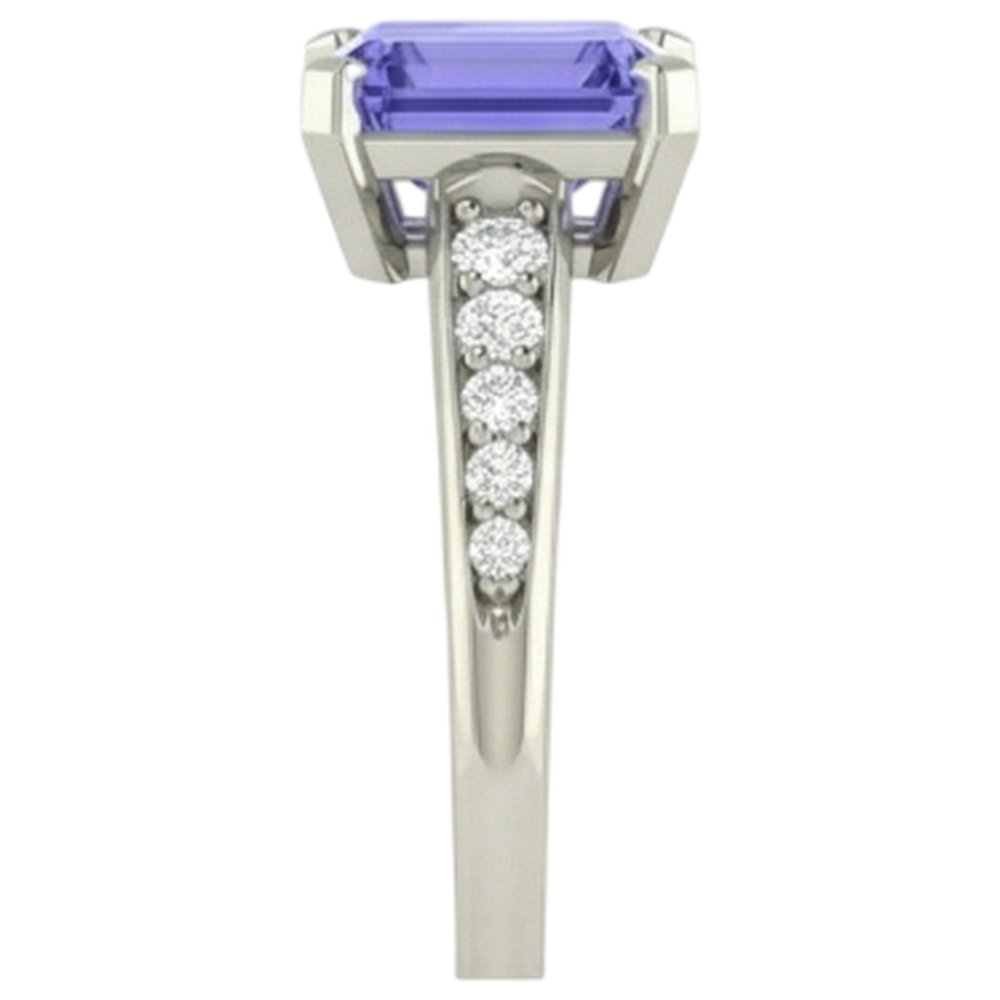 Tansanit und Aus der Erde Abgebauter Natürlicher Diamanten 3.85 Karat Ring Weißgold 14K Krappenset