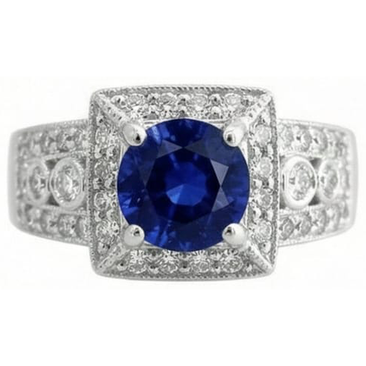 Tansanit und Aus der Erde Abgebauter Natürlicher Diamanten Ring im antiken Stil 2,75 Karat Hochzeitsschmuck