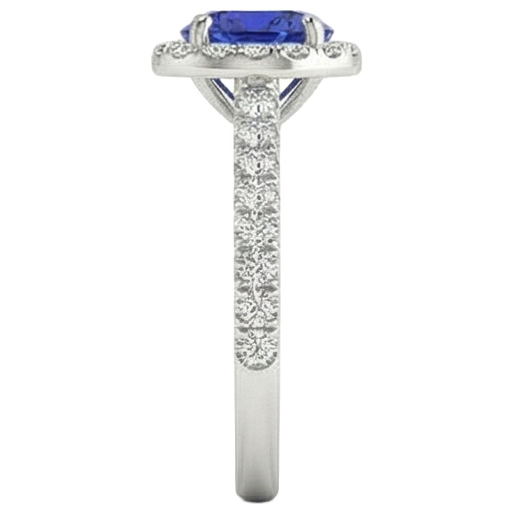 Tansanit und Aus der Erde Abgebauter Natürlicher Diamanten im Rundschliff 11 Kt Ring Weißgold 14K