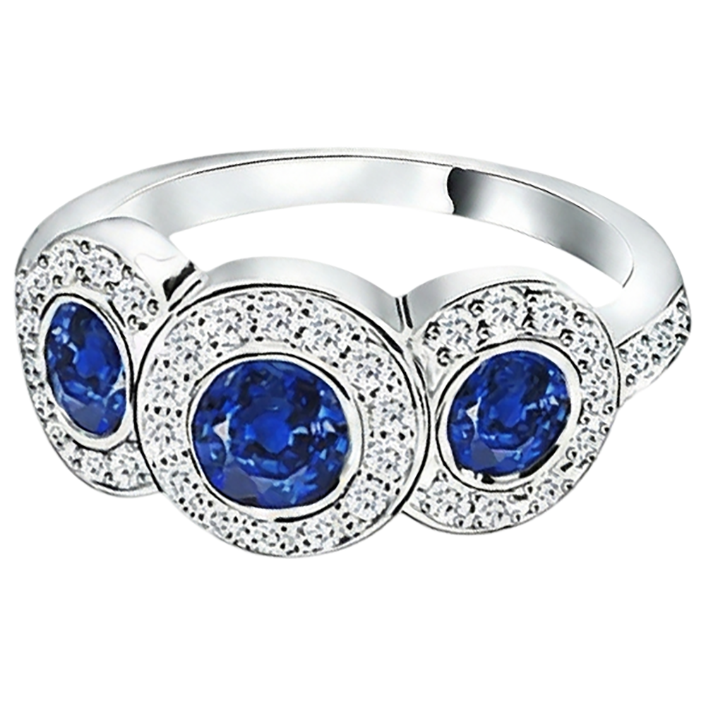 Tansanit und runde Aus der Erde Abgebauter Natürlicher Diamanten 4,50 Karat Ring 3-Stein-Stil Gold 14K