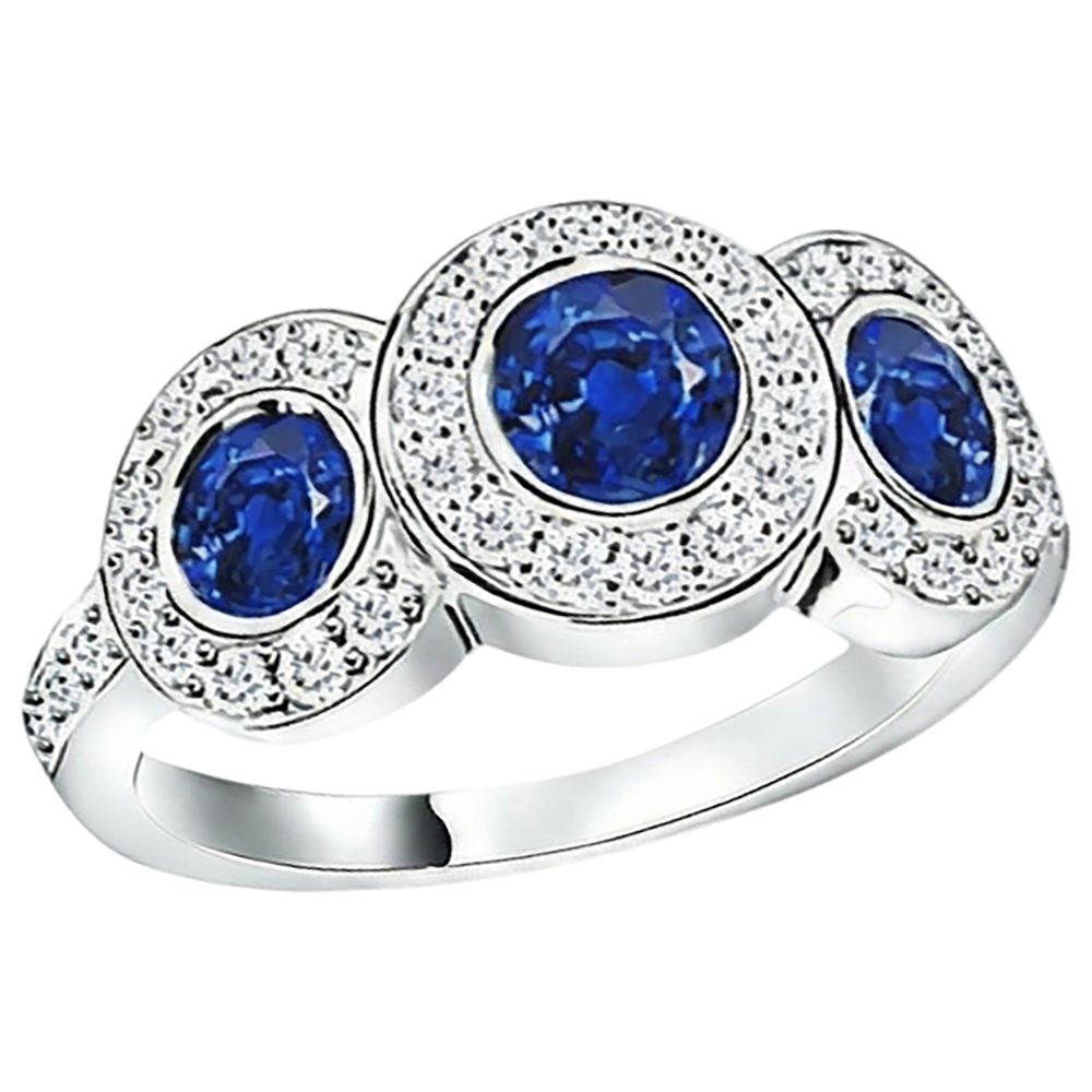 Tansanit und runde Aus der Erde Abgebauter Natürlicher Diamanten 4,50 Karat Ring 3-Stein-Stil Gold 14K