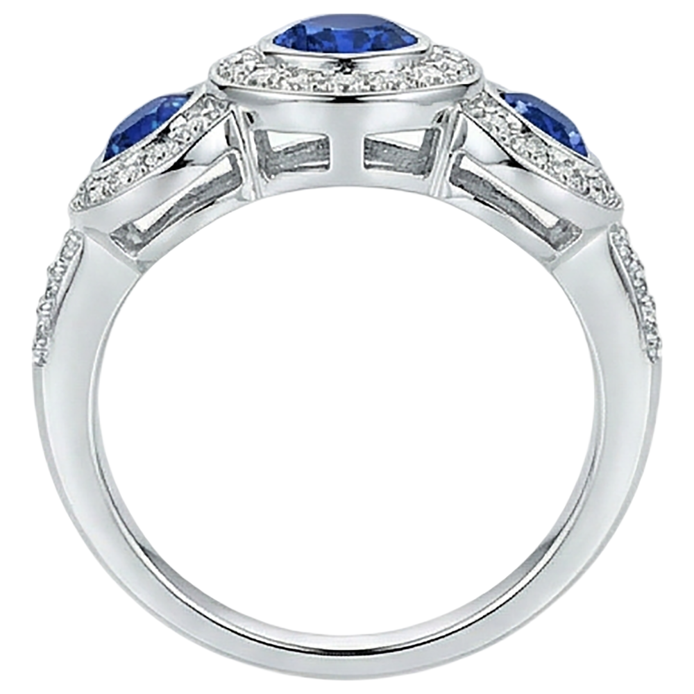 Tansanit und runde Aus der Erde Abgebauter Natürlicher Diamanten 4,50 Karat Ring 3-Stein-Stil Gold 14K