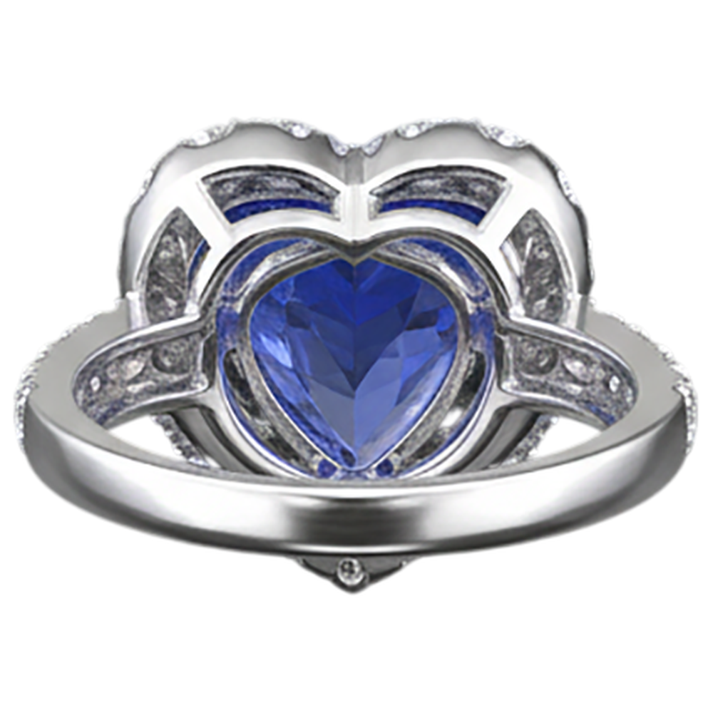 Tansanit und runder Aus der Erde Abgebauter Natürlicher Diamantring im Herzschliff 2.10 ct 14K Gold