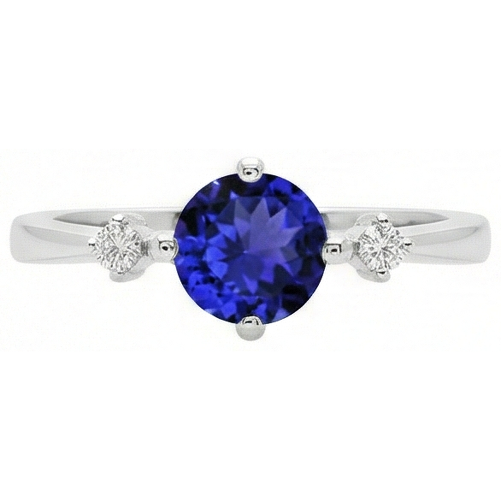 Tansanite AAA Runden Aus der Erde Abgebauter Natürlicher Diamanten Damen Fancy Ring Weißgold 0.75 Karat