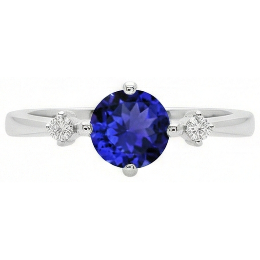 Tansanite AAA Runden Aus der Erde Abgebauter Natürlicher Diamanten Damen Fancy Ring Weißgold 0.75 Karat