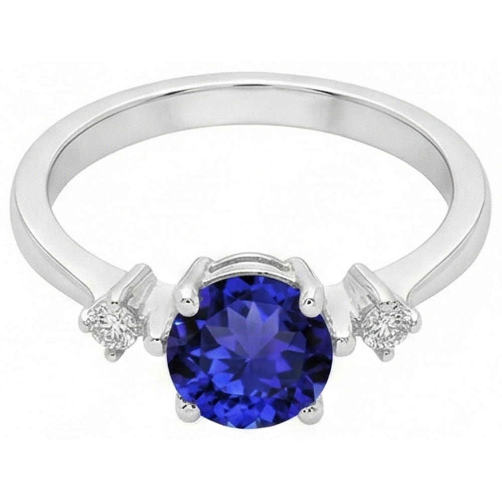 Tansanite AAA Runden Aus der Erde Abgebauter Natürlicher Diamanten Damen Fancy Ring Weißgold 0.75 Karat