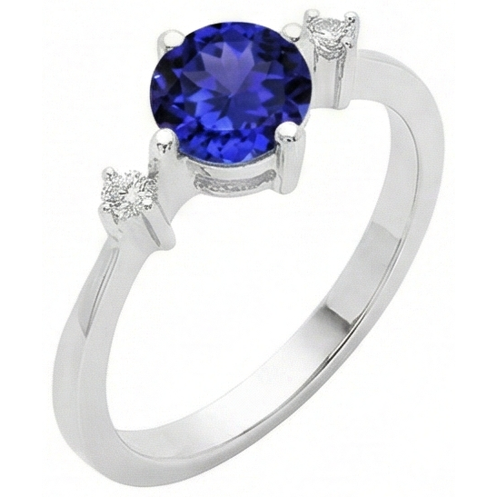 Tansanite AAA Runden Aus der Erde Abgebauter Natürlicher Diamanten Damen Fancy Ring Weißgold 0.75 Karat