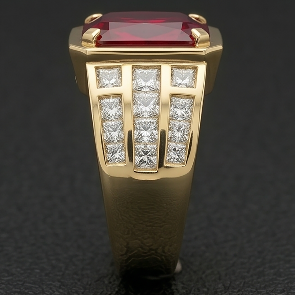 Taubenblut-Rubin im Radiant-Schliff Männer-Ring 11,00 Karat