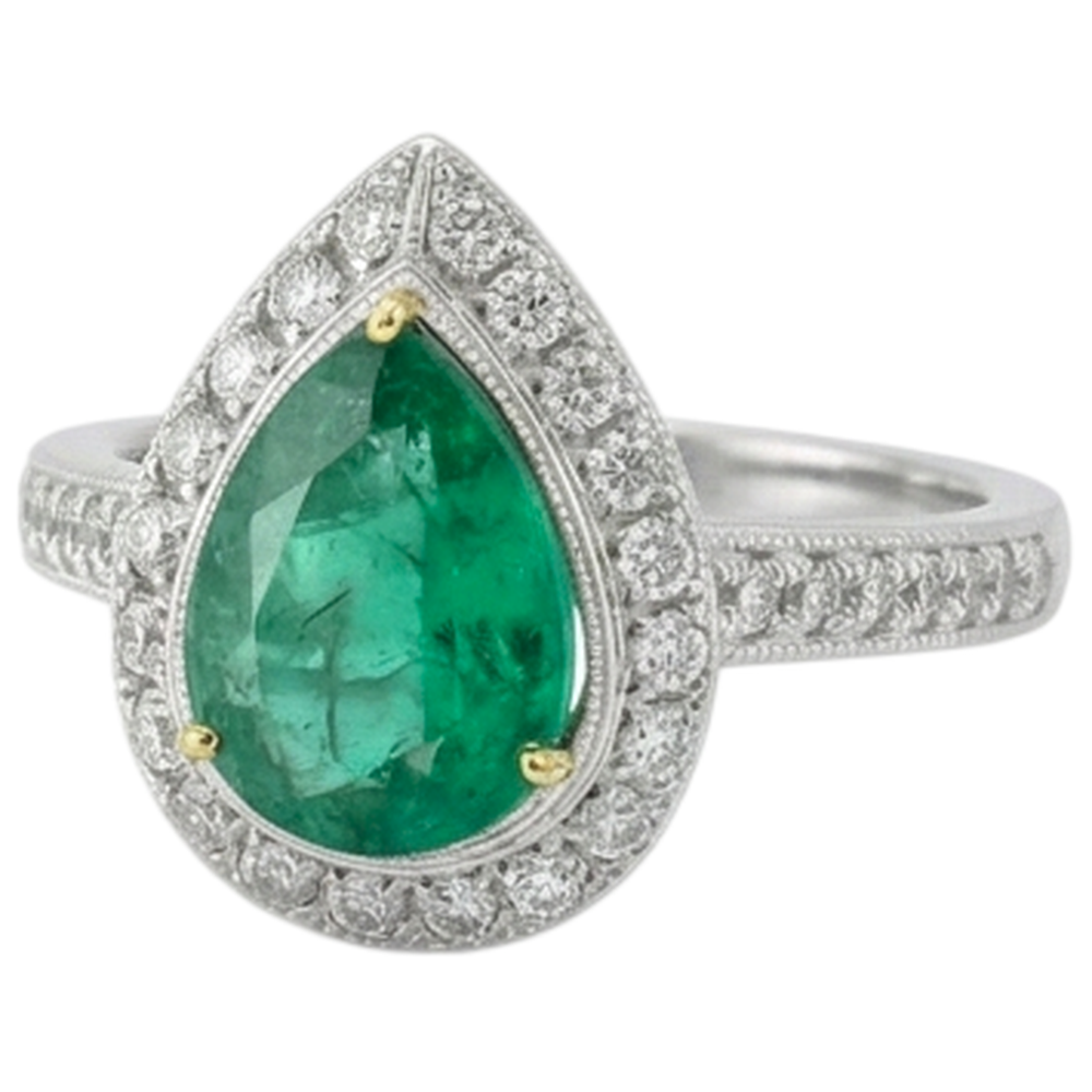 Handgemachter Edler Smaragd Edelstein-Ring 2 Karat – Schrägansicht