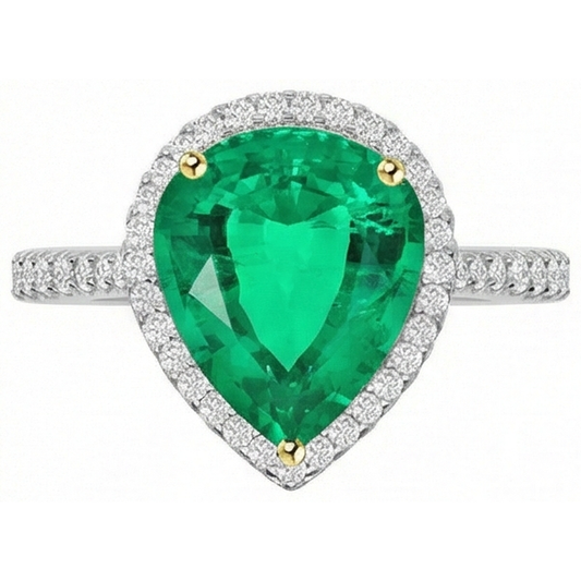 Birnen-Schliff Edler Smaragd Ring in 14 Karat Zweifarbig Gold – Frontansicht