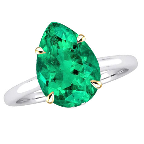 Edler Smaragd Tropfen-Schliff Farbstein-Ring in Bicolor 14K Gold – Hauptansicht