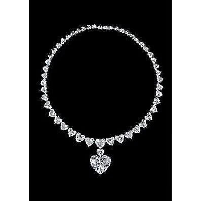 Tennis-Halskette mit Herzschliff-Echt Diamant Weißgold Schmuck 29 Ct