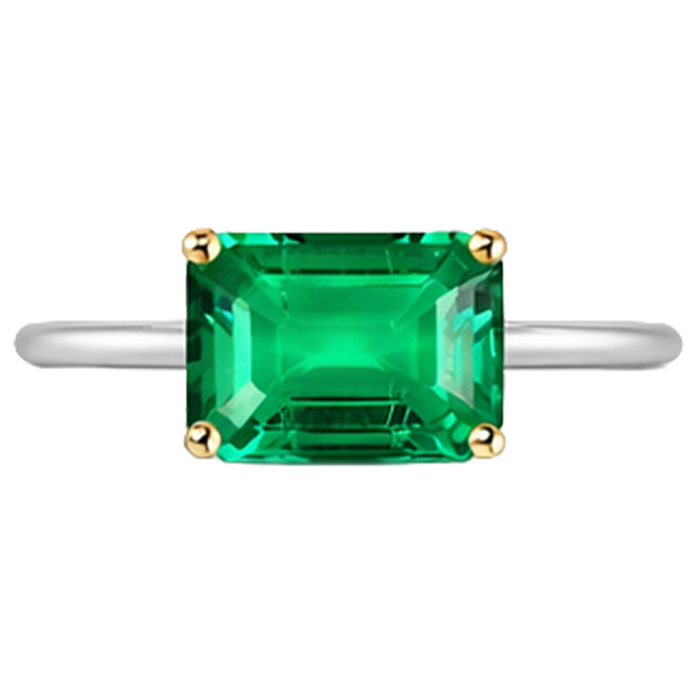 Erdgewonnener Kolumbianischer Smaragd Edelstein-Ring 2 Karat Bicolor 14K Gold – Profilansicht