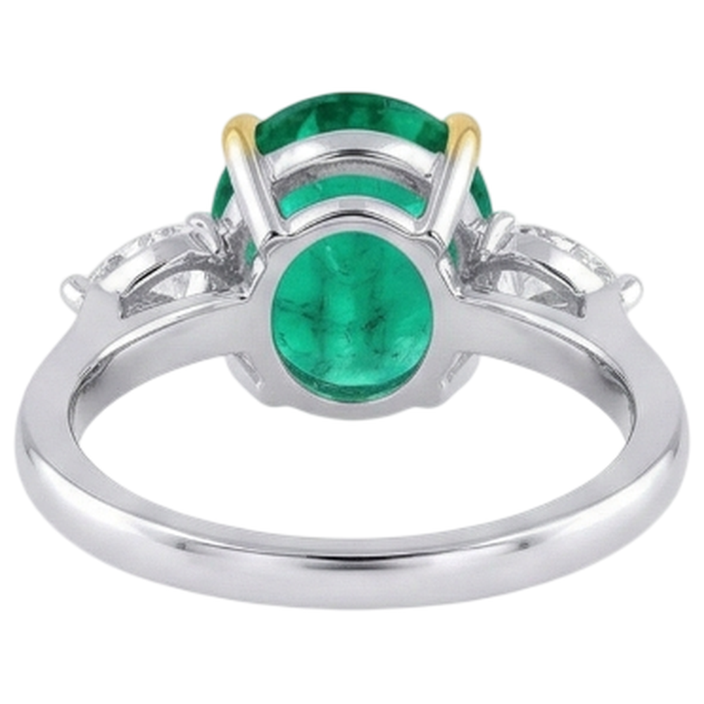 Schmuckstein-Ring 14 Karat Zweifarbig Gold mit Kolumbianischer Smaragd – Rückansicht