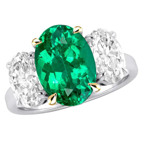 Smaragd Farbstein-Ring 4-Karat 14 Karat Zweifarbig Gold – Hauptansicht