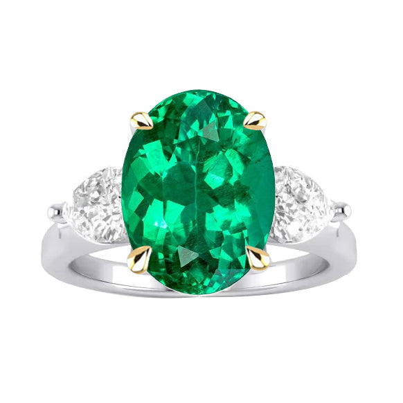 Kolumbianischer Smaragd Schmuckstein-Ring 4-Karat 14 Karat Zweifarbig Gold – Hauptansicht
