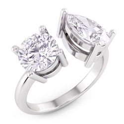 Toi Et Moi Birnen- und runder Aus der Erde Abgebauter Natürlicher Diamantring mit zwei Steinen 2 Karat