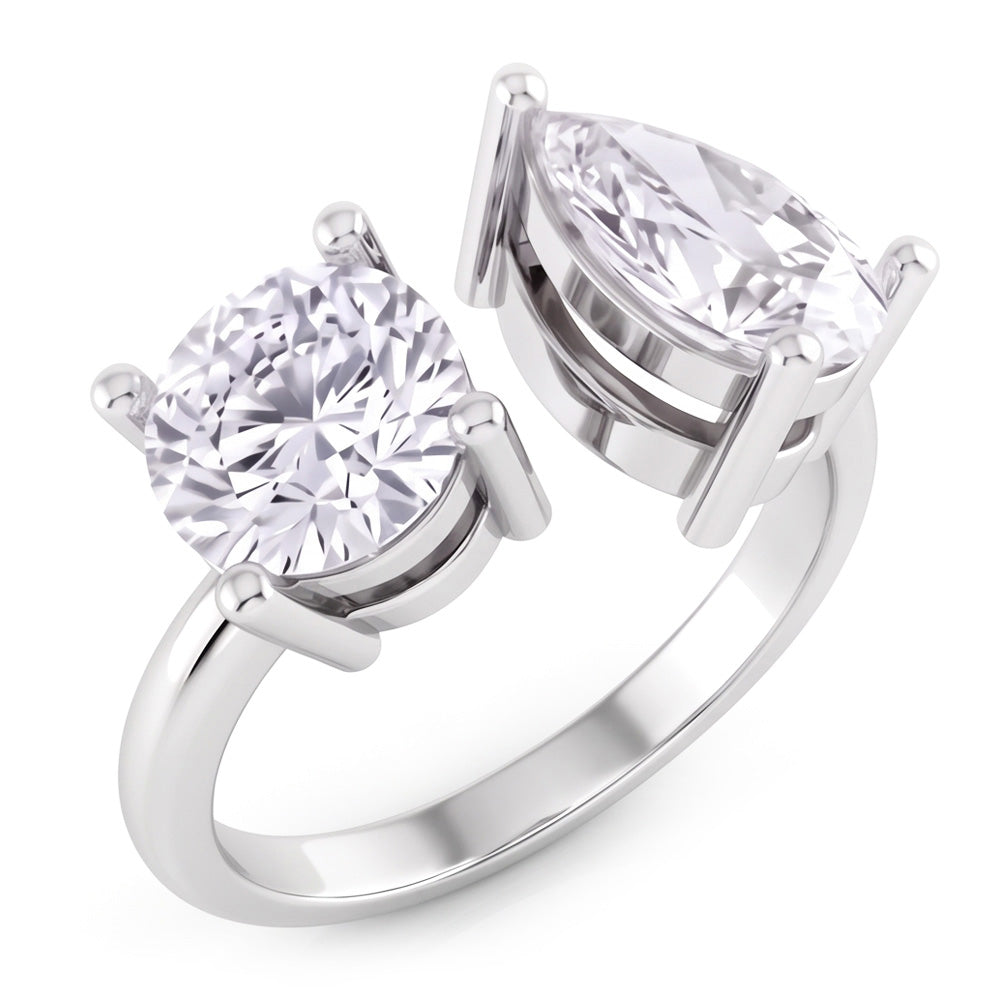 Toi Et Moi Birnen- und runder Aus der Erde Abgebauter Natürlicher Diamantring mit zwei Steinen 2 Karat