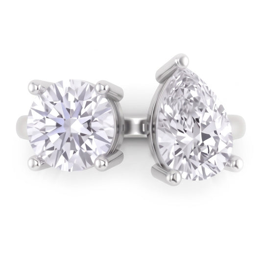 Toi Et Moi Birnen- und runder Aus der Erde Abgebauter Natürlicher Diamantring mit zwei Steinen 2 Karat