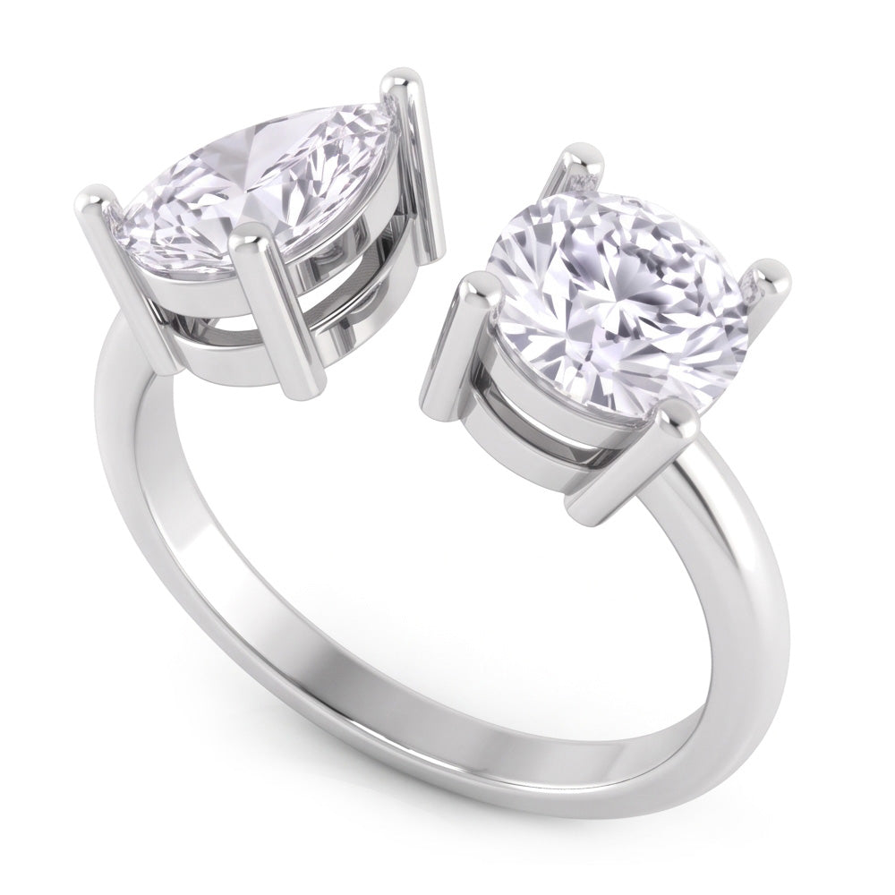Toi Et Moi Birnen- und runder Aus der Erde Abgebauter Natürlicher Diamantring mit zwei Steinen 2 Karat