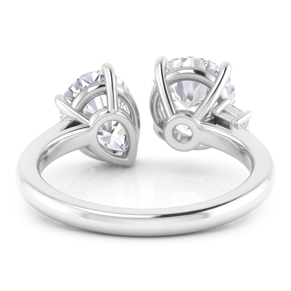 Toi Et Moi Birnen- und runder Aus der Erde Abgebauter Natürlicher Diamantring mit zwei Steinen 2 Karat