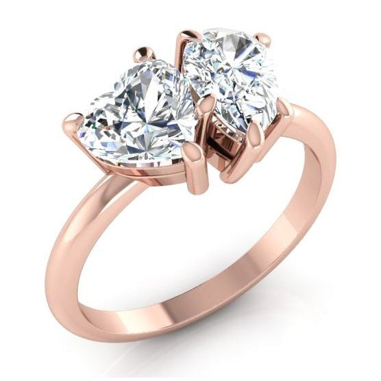 Toi Et Moi Echt Diamant Ring 2 Karat Rosé Gold Herz & Birnen Schliff