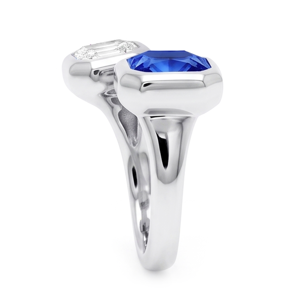 Toi et Moi Asscher Aus der Erde Abgebauter Natürlicher Diamantring-Lünette Set Strahlender Saphir 2,50 Karat