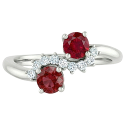 Toi et Moi Aus der Erde Abgebauter Natürlicher Diamant Rubin Ring 1.18 Karat Damen Weißgold 14K Schmuck