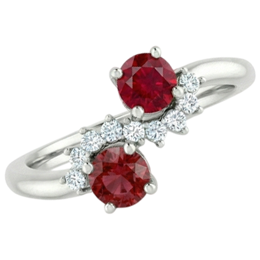 Toi et Moi Aus der Erde Abgebauter Natürlicher Diamant Rubin Ring 1.18 Karat Damen Weißgold 14K Schmuck
