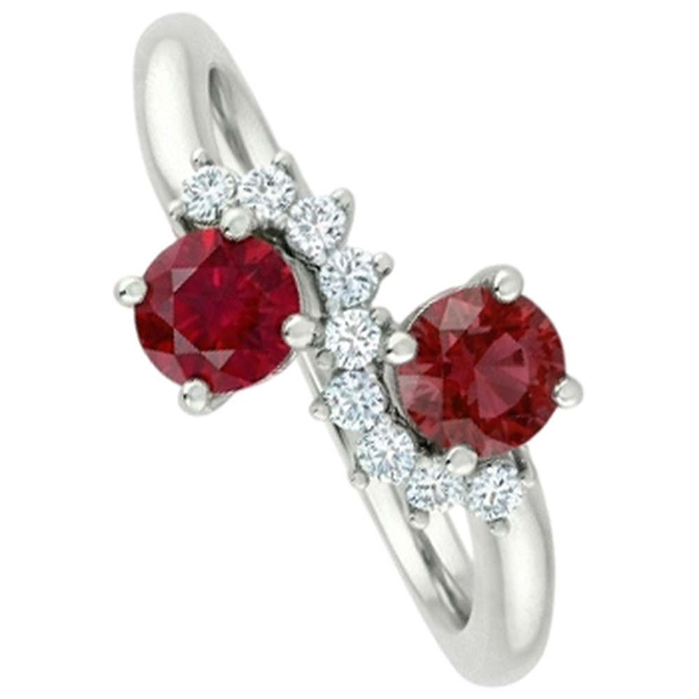 Toi et Moi Aus der Erde Abgebauter Natürlicher Diamant Rubin Ring 1.18 Karat Damen Weißgold 14K Schmuck