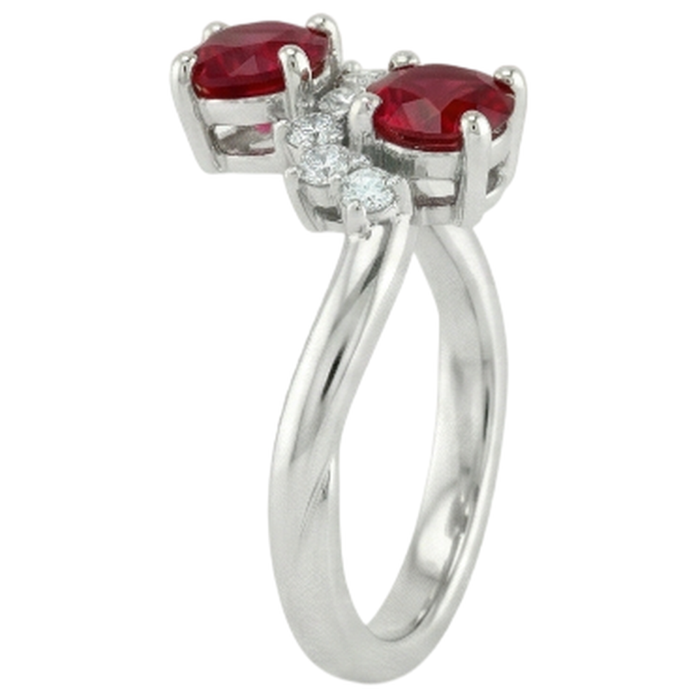 Toi et Moi Aus der Erde Abgebauter Natürlicher Diamant Rubin Ring 1.18 Karat Damen Weißgold 14K Schmuck