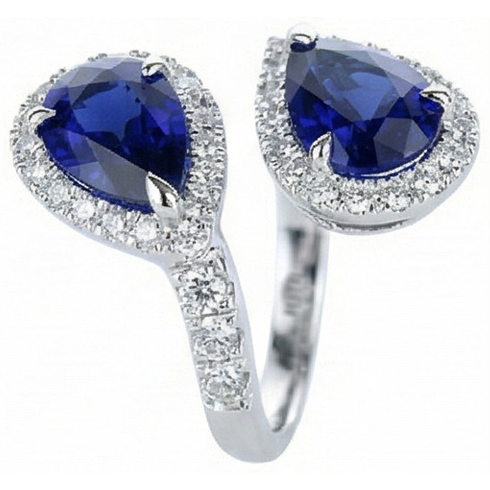 Toi et Moi Halo Ring Birne Ceylon Saphire & Natürlicher Diamant ( nicht im Labor gezüchtet )en 3,50 Karat Gold