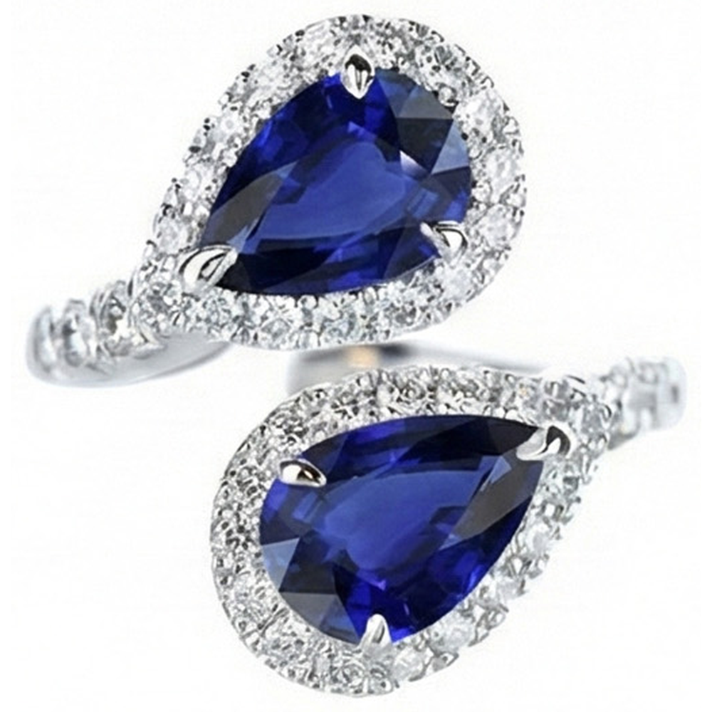 Toi et Moi Halo Ring Birne Ceylon Saphire & Natürlicher Diamant ( nicht im Labor gezüchtet )en 3,50 Karat Gold