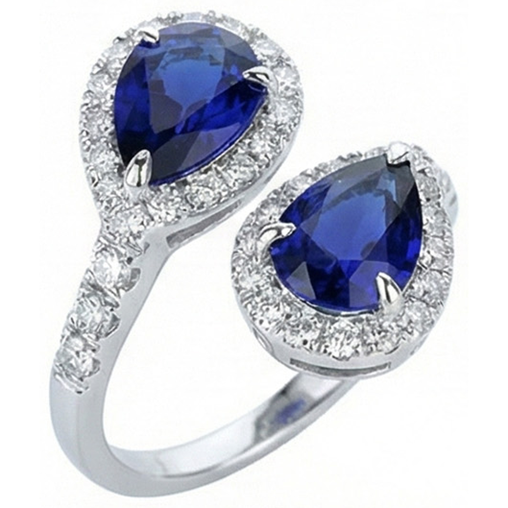 Toi et Moi Halo Ring Birne Ceylon Saphire & Natürlicher Diamant ( nicht im Labor gezüchtet )en 3,50 Karat Gold