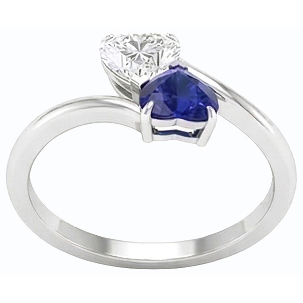 Toi et Moi Herz Blauer Saphir & Natürlicher Diamant ( nicht im Labor gezüchtet ) Ring 3 Karat 2 Steine Schmuck