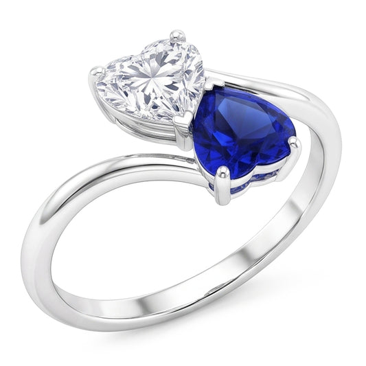 Toi et Moi Herz Blauer Saphir & Natürlicher Diamant ( nicht im Labor gezüchtet ) Ring 3 Karat 2 Steine Schmuck