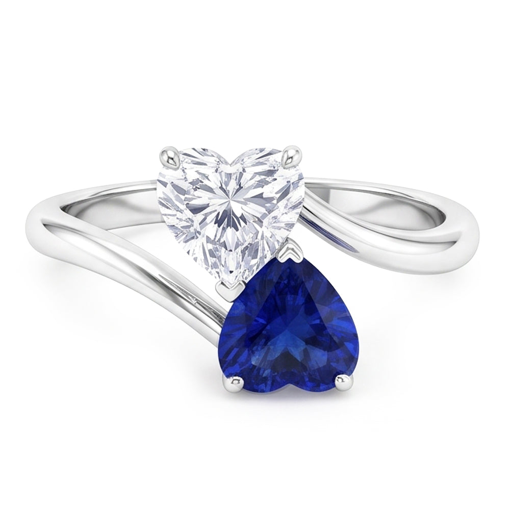 Toi et Moi Herz Blauer Saphir & Natürlicher Diamant ( nicht im Labor gezüchtet ) Ring 3 Karat 2 Steine Schmuck