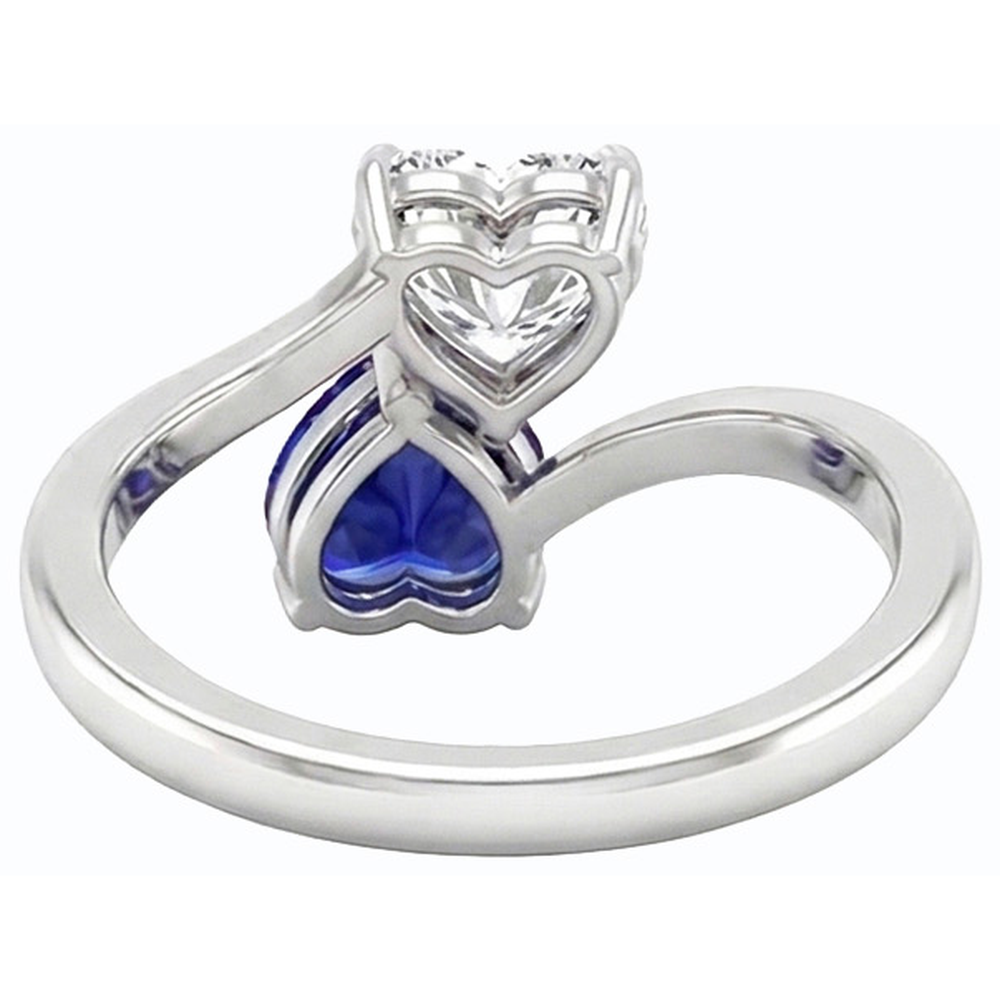 Toi et Moi Herz Blauer Saphir & Natürlicher Diamant ( nicht im Labor gezüchtet ) Ring 3 Karat 2 Steine Schmuck
