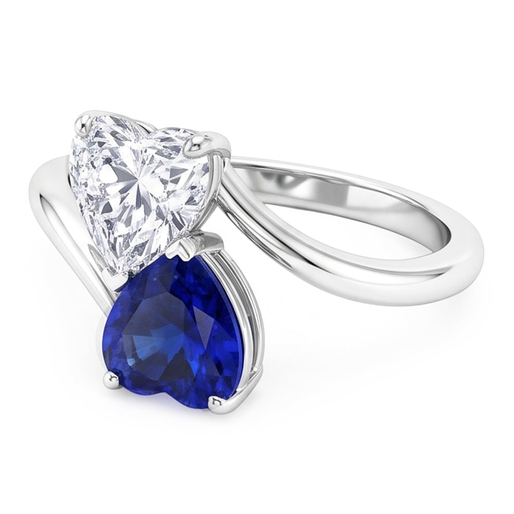 Toi et Moi Herz Blauer Saphir & Natürlicher Diamant ( nicht im Labor gezüchtet ) Ring 3 Karat 2 Steine Schmuck