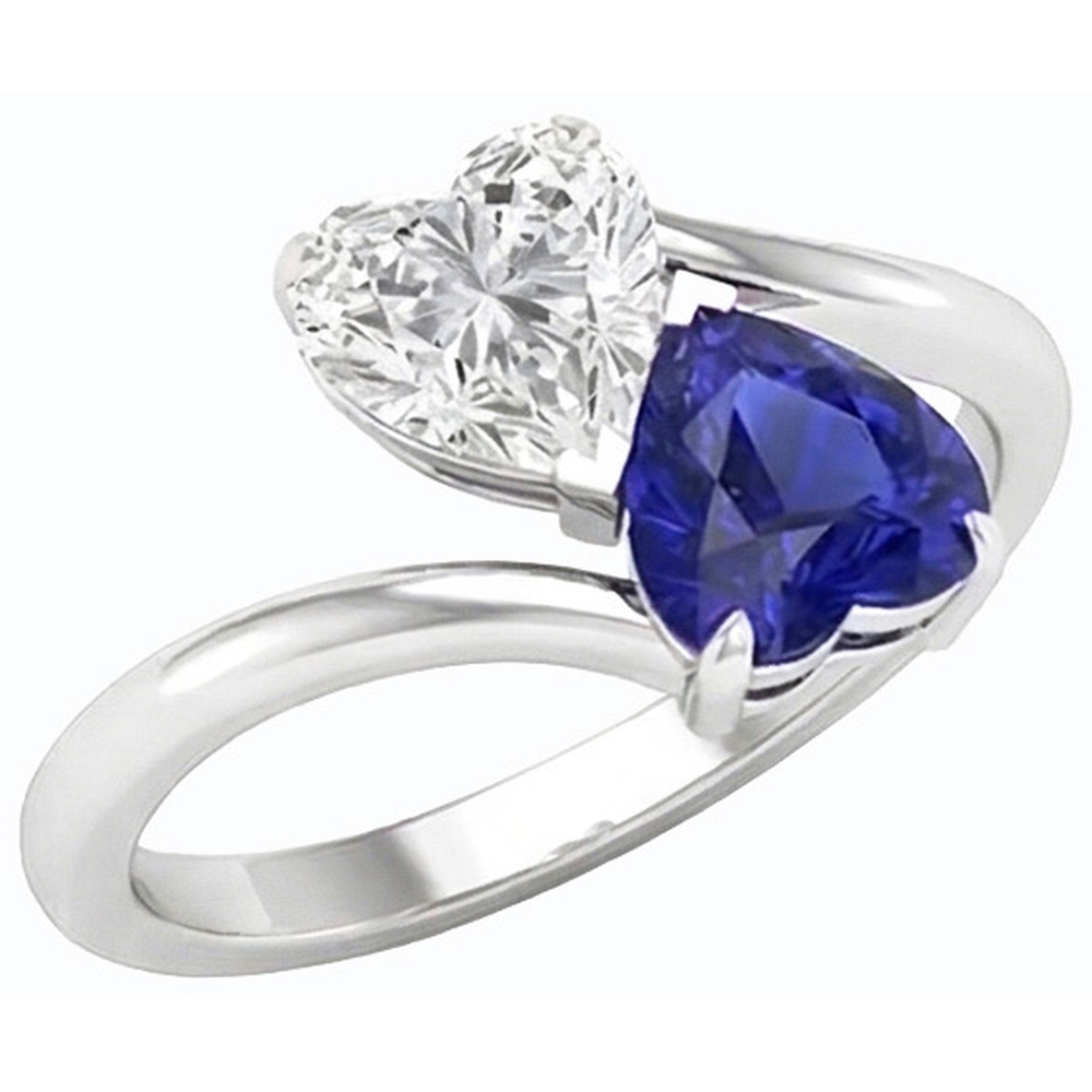 Toi et Moi Herz Blauer Saphir & Natürlicher Diamant ( nicht im Labor gezüchtet ) Ring 3 Karat 2 Steine Schmuck