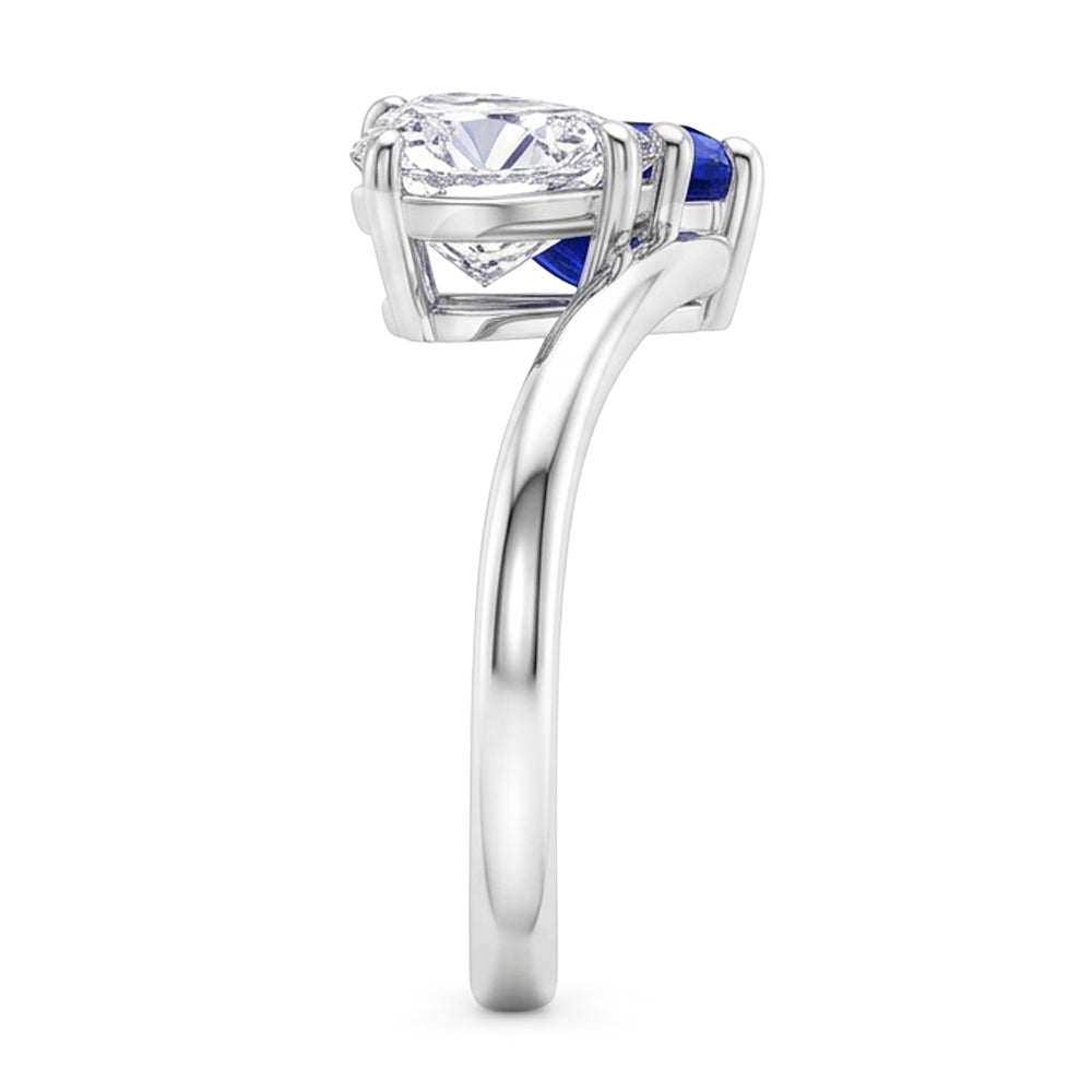Toi et Moi Herz Blauer Saphir & Natürlicher Diamant ( nicht im Labor gezüchtet ) Ring 3 Karat 2 Steine Schmuck
