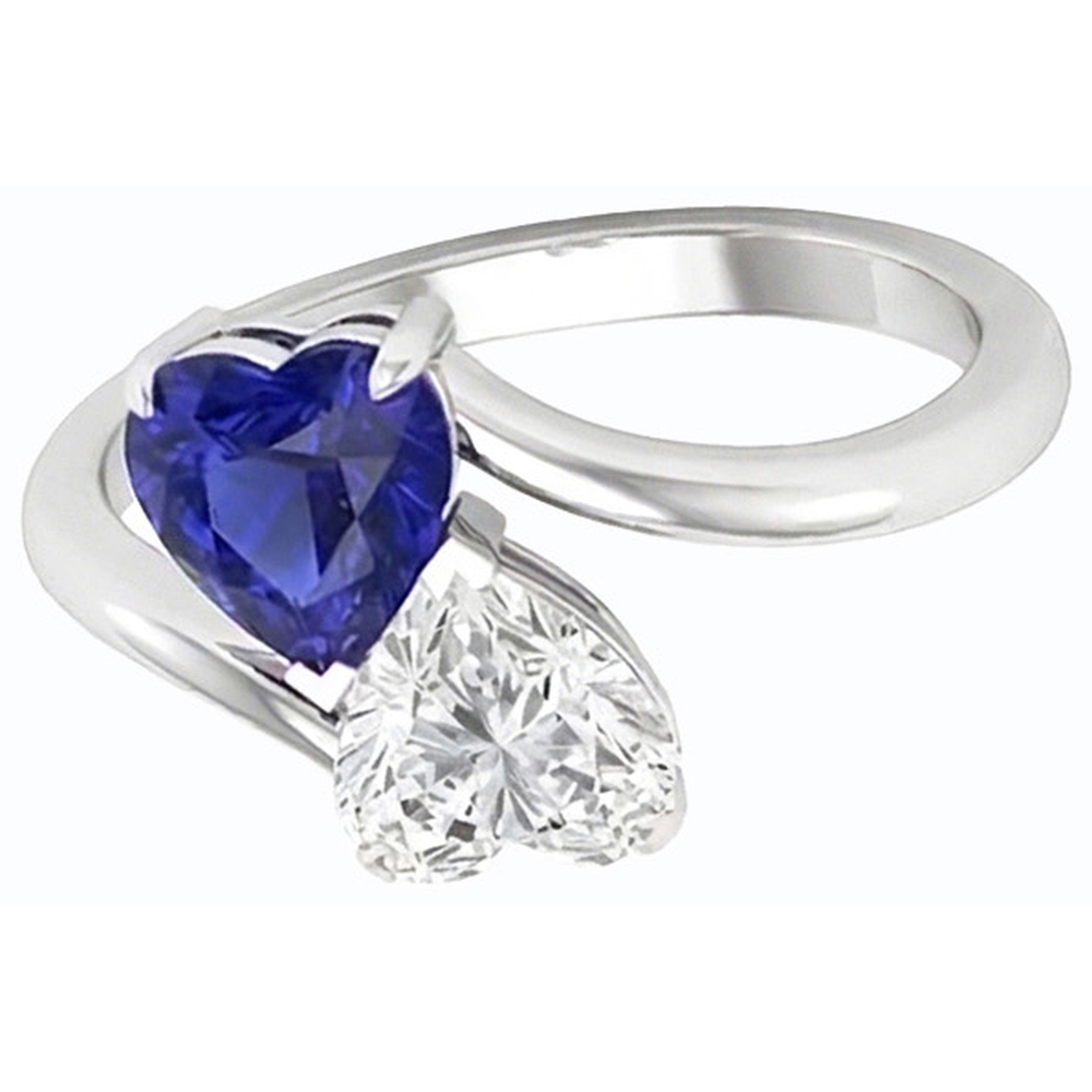 Toi et Moi Herz Blauer Saphir & Natürlicher Diamant ( nicht im Labor gezüchtet ) Ring 3 Karat 2 Steine Schmuck
